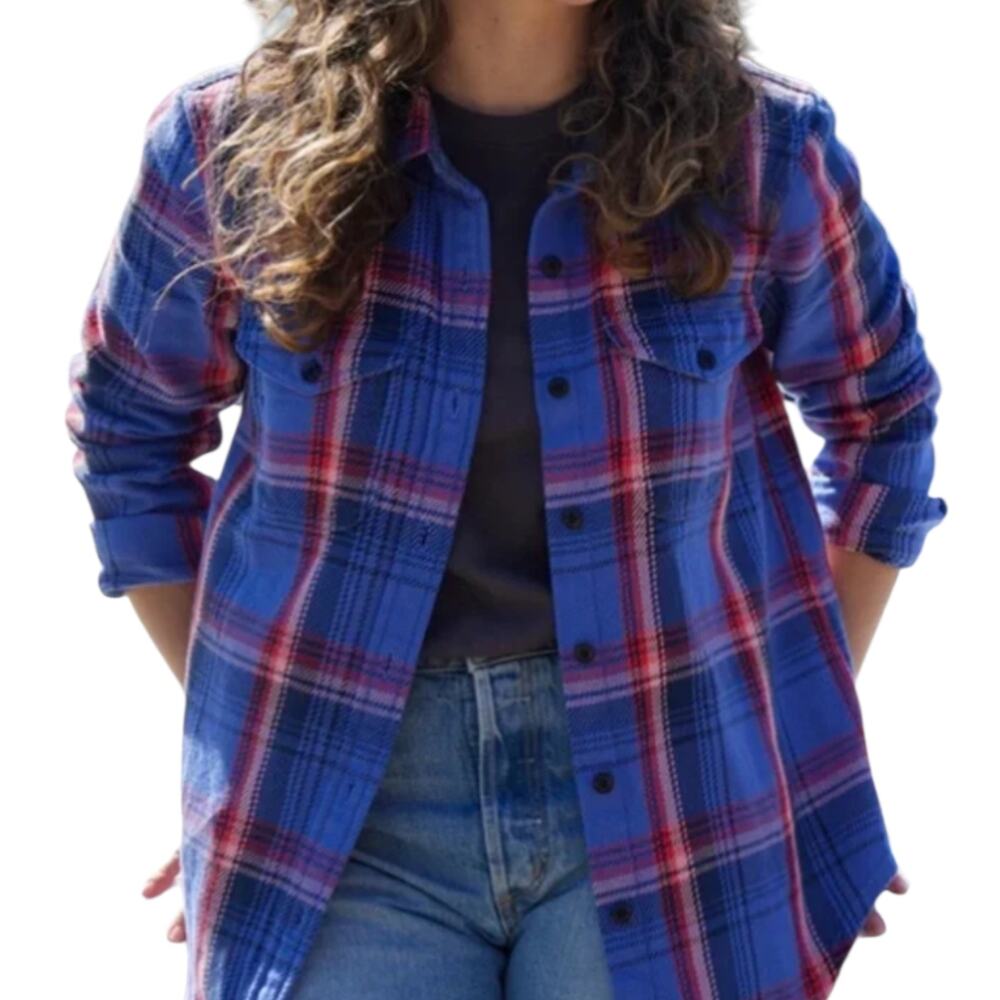 NWT Women's Outerknown Blanket Shirt Blue Pink Plaid Long Sleeve Button Up XS S